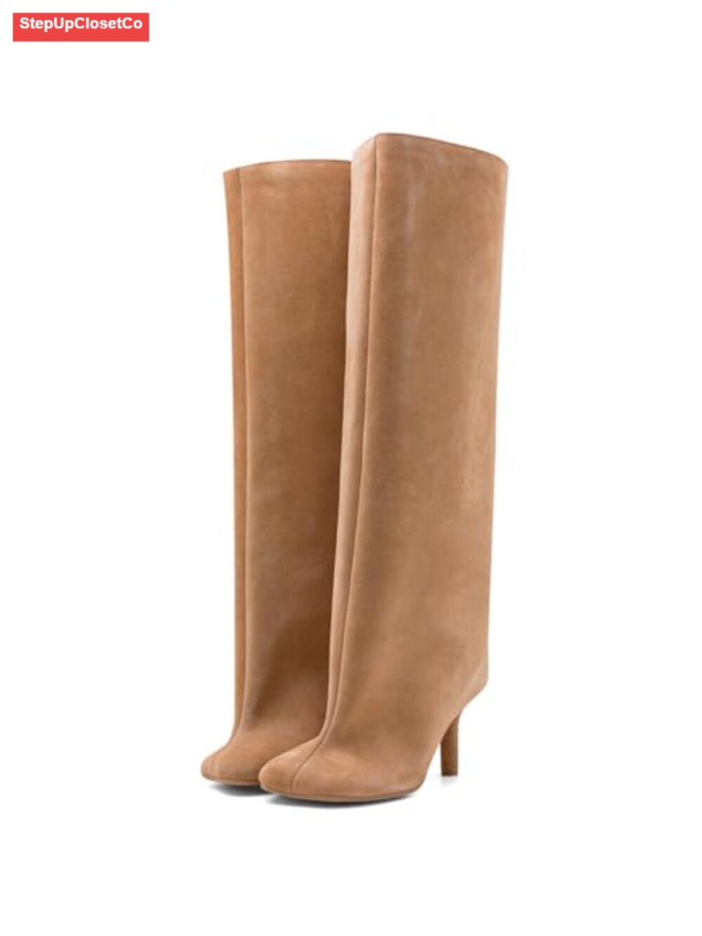 Knee High Boots Women Square Toe Kitten Heel Pull On Tall Suede Boots